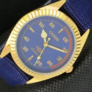 Vintage 1980 Citizen Automatic Mens Gold Watch W/daydate & Blue accents